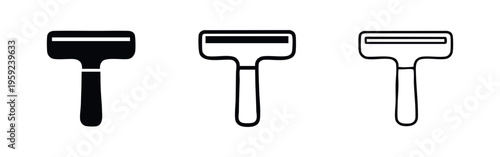 Razor icon set. Shaving tool for personal hygiene in solid, outline, and line style.