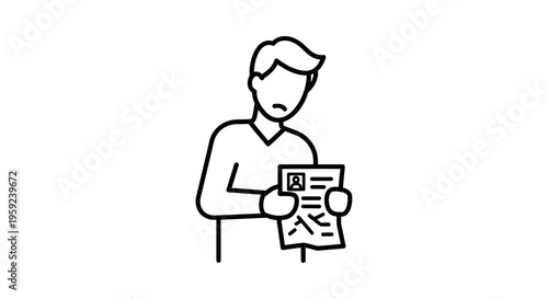 Man looking worried at resume, job search concept