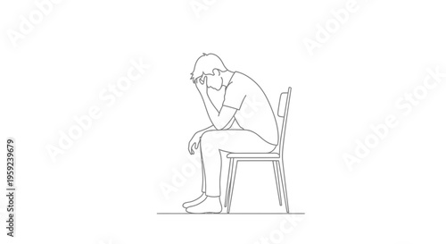 Man sitting alone on chair, head in hands, feeling stressed and depressed