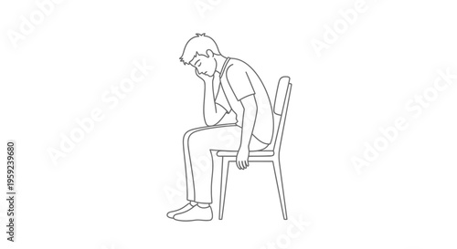 Man Sitting Chair Looking Down Exhausted Tired Depressed