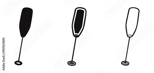 Milk Frother or Whisk Kitchen Utensil Icon Set for Coffee and Drinks