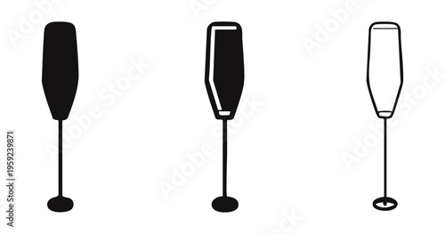 Handheld Electric Milk Frother Icon Set for Cafe and Home Beverages