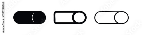 Rounded horizontal toggle switch icon set. UI on/off button symbol. Control element vector on white background.