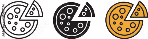 Pizza icon, pepperoni slice symbol, Italian salami pizza vector, fast food sign, cheese tomato circle, pizzeria logo, meal concept illustration