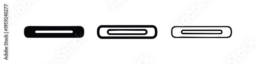 Minus sign icon set. Horizontal bar symbol. Subtraction or divider element vector on white background.