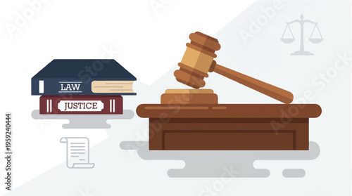 Law, justice, gavel and books, courtroom, legal system, wooden mallet