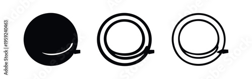 Stylized Q letter or abstract magnifying glass icon set, minimalist round graphic symbols in black and white.