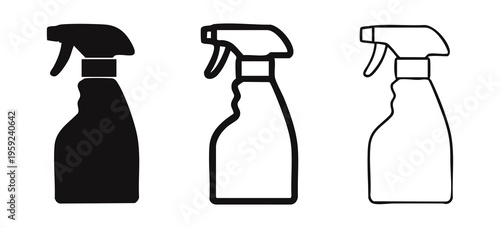 Trigger spray bottle icon set. Cleaning product or garden sprayer graphic.