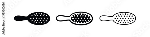 Hairbrush or massage brush icon set. Hair care and beauty tool graphic.