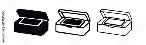 Wet Wipes Dispenser Box Icon Set - Baby Wipes Container with Lid Open
