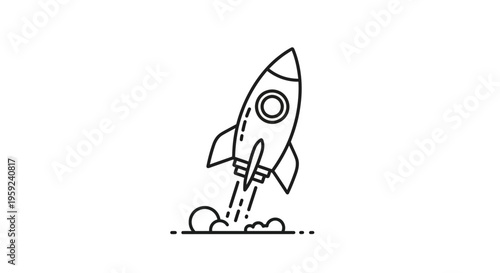 Line Art Rocket Launching into Space, Symbol of Startup, Innovation, and Exploration