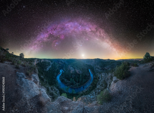 Milky Way, Moon, and Zodiacal Light Above San Vicente Canyon