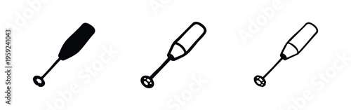 Milk Frother or Immersion Blender Icon Set in Solid, Outline, and Line Styles