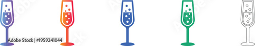 Sparkling Champagne Flute Icon Set