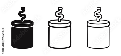 Spice Grinder or Salt Mill Icon Set in Solid, Outline, and Line Styles