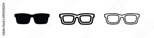 Stylish black and white sunglasses icons set for summer fashion and eye protection.