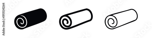 Black and white rolled towel or yoga mat icons for spa, fitness, and comfort.