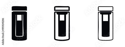 Set of black and white thermos or travel mug icons for hot beverages and hydration.