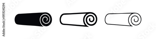 Black and white rolled towel or yoga mat icons for spa, fitness, and comfort.