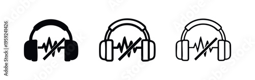 Mute Headphones with Crossed Out Sound Wave Icon Set - No Audio and Silent Mode Symbols