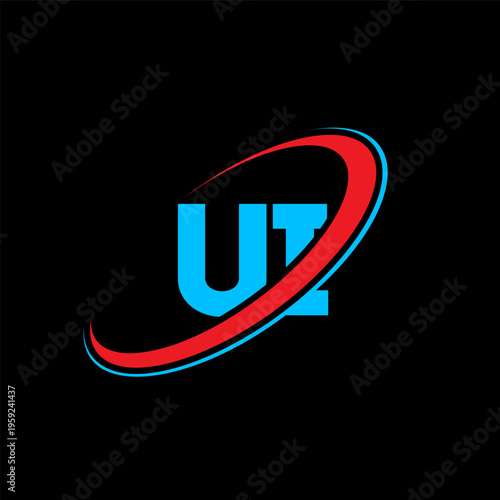UI U I letter logo design. Initial letter UI linked circle uppercase monogram logo red and blue. UI logo, U I design. ui, u i