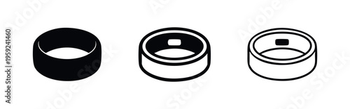 Minimalist cylindrical object icon set in solid, thick line, and thin line styles, isolated on white background.