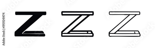 Sleep ZZZ symbol icon set in solid, thick line, and thin line styles, depicting rest or sleep, isolated on white background.