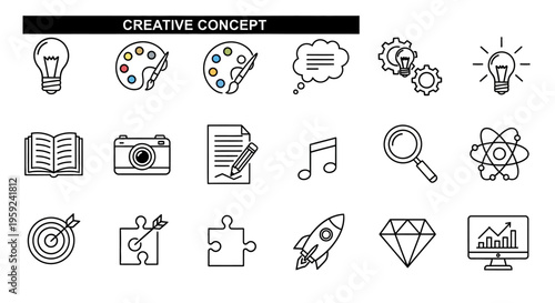 Creative Concept Illustration Featuring Light Bulb, Science, and Innovation Elements