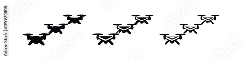 Abstract drone-like icons with geometric triangular element in various styles.