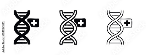 DNA helix icons with a plus sign for genetic health and research concepts.