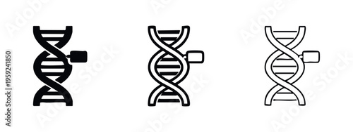 DNA helix icons with a side tag for genetic modification or data identification.