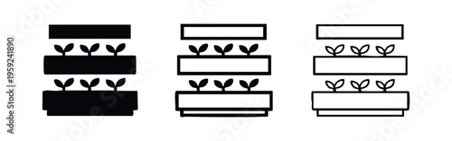 Vertical Farming and Sustainable Agriculture Icon Set with Growing Plants in Planters