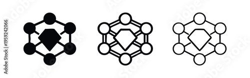 Blockchain network icon with a diamond symbol, representing secure data or valuable assets.