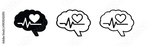 Brain health and emotional well-being icon with heart and pulse inside, symbolizing the connection between mind and emotion.