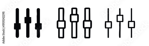 Audio mixer fader icons set. Equalizer control interface symbols for sound adjustment.