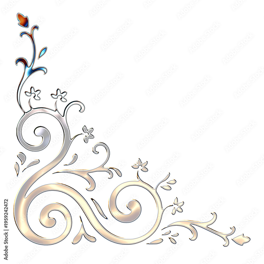 Fototapeta premium Iridescent decorative corner with silver texture