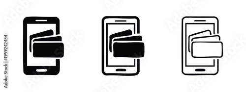 Mobile Payment or Digital Wallet Icon Set - Smartphone and Credit Cards for Online Banking