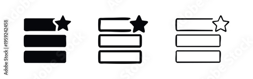 Favorites or Important List Icon Set with Star Rating - User Experience and Bookmark Symbol