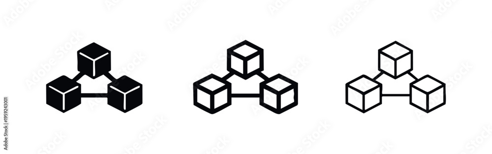 Obraz premium Network or Decentralized System Cubes Icon Set for Blockchain Technology