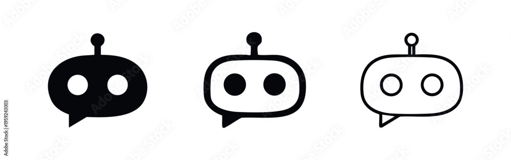 Fototapeta premium AI Chatbot Head with Speech Bubble Icon Set