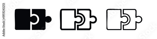 Connected puzzle pieces icon set, teamwork and problem-solving symbols, integration concept vector illustration.