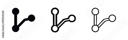 Y-shaped branching node icon set, data flow and network junction symbols, abstract digital connection vector.