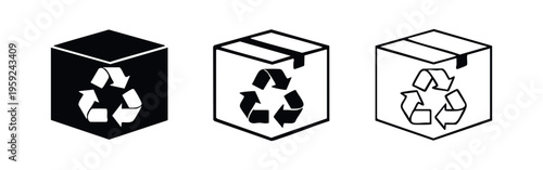 3D Recycling Cardboard Box Icon Set for Logistics