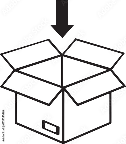 Open cardboard box with arrow icon