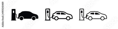 Electric Car Charging Station Icon Set for Sustainable Transportation