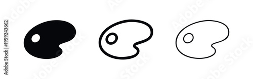 Artist's Paint Palette Icon Set: Solid, Thick Outline, and Thin Outline Styles for Art and Painting