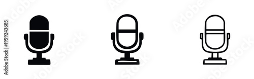Classic Studio Microphone Icon Set for Audio Recording and Podcasting