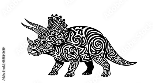 Tattooed Triceratops Dinosaur Illustration.