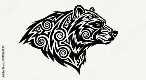 Tribal bear head illustration art.