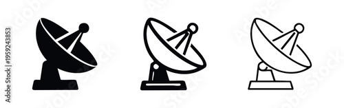 Satellite Dish Icon Set. Communication and Broadcasting Technology Vector Illustration on White Background.